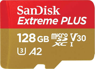 Карта памяти 128 Гб Micro SDXC SanDisk Extreme Plus Class 10 V30 UHS-I U3 [SDSQXBZ-128G-GN6MA](товар уценен)