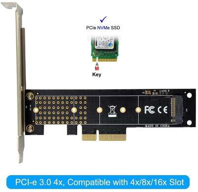 ORIENT C300EN, Переходник PCI-Ex4->M.2 M-key NVMe SSD, тип 2230/2242/2260/2280/22110, 2 планки крепления в комплекте (33294)