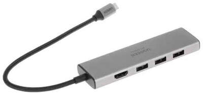 Конвертер UGREEN CM511 (15596) USB-C To HDMI 4K@30Hz+3*USB 3.0 A+PD Power Converter. Цвет: серый