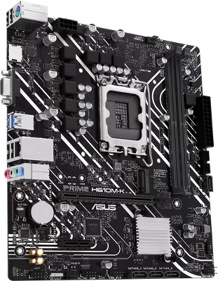 Материнская плата ASUS PRIME H610M-K, LGA1700, H610, 2*DDR5, 4*SATA, 1*M.2, 2*USB 3.2, 4*USB 2.0, 1*PCIx16, 1*PCIx1, HDMI+VGA, mATX; 90MB1GA0-M0EAY0