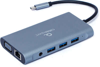 Адаптер интерфейсов Cablexpert A-CM-COMBO7-01, Type-C 7-в-1 (Type-C, USB3.1, HDMI, VGA,RJ-45,AUX,кардридер)