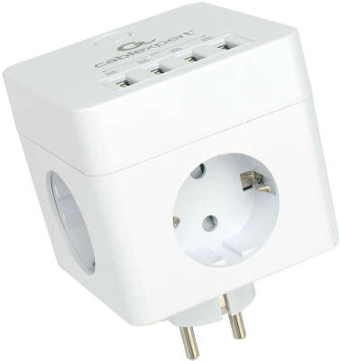 Сетевой фильтр Cablexpert Cube CUBE-4-U4-W, 4 р, 16А, 4хUSB, ур.защиты 2+, белый, коробка