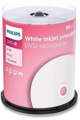 Диск DVD-R Philips 4.7 Gb, 16x, Cake Box (100) Printable