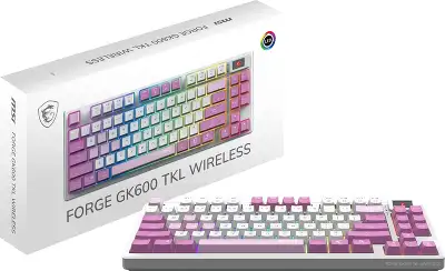 Клавиатура беспроводная Keyboard MSI FORGE GK600 TKL, Wireless, Mechanical Linear Switches, RGB LED, 4000mA/h, Violet