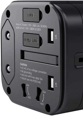 Зарядное устройство Aukey Universal Travel Adapter USB-C/2xUSB, Black [PA-TA01]