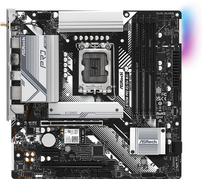 Материнская плата ASROCK B760M PRO RS/D4 WIFI, LGA1700, B760, 4*DDR4, 4*SATA, 2*M.2, 3*USB 3.2, 2*USB 2.0, Type-C, 2*PCIx16, 1*PCIx1, 1*M.2 (Key E), HDMI+DP, mATX