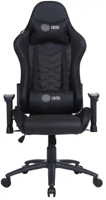 Кресло игровое Cactus CS-CHR-0099BLR с RGB-подсветкой черный/красный экокожа с подголов. крестов. сталь