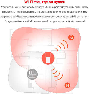 Усилитель сигнала (репитер) Mercusys ME30, 802.11a/b/g/n/ac, 2.4 / 5 ГГц