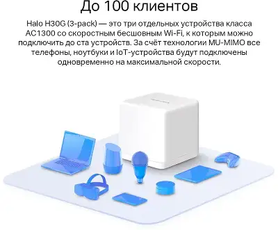 Бесшовный Mesh роутер Mercusys Halo H30G (HALO H30G(3-PACK)) AC1300 10/100/1000BASE-TX белый (упак.:3шт)