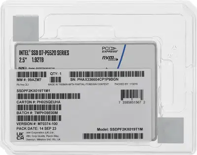 Накопитель SSD Intel S PCIe 4.0 x4 1.92TB SSDPF2KX019T1M1 D7 P5520