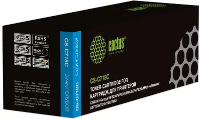 Картридж лазерный Cactus CS-C718C 718 C голубой (2900стр.) для Canon i-Sensys MF8330/MF8340/MF8350/MF8360/MF8540/MF8580/LBP7200/7210/7660/7680