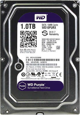 Жёсткий диск SATA-3 1TB [WD10PURX] WD PURPLE, IntelliPower, 64MB Cache
