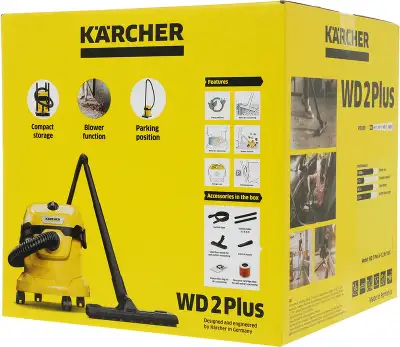 Строительный пылесос Karcher WD 2 Plus V-12/6/18/C 1000Вт (уборка: сухая/влажная) желтый