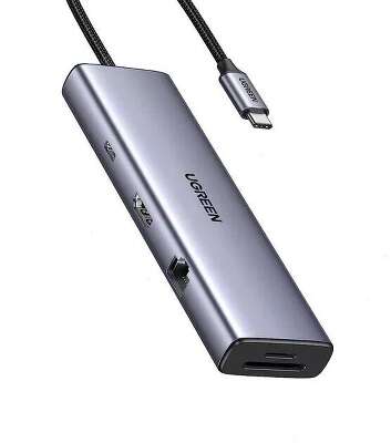 Конвертер UGREEN CM498 (15375) 9-in-1 USB-C to 2*USB3.0+2*USB-C+HDMI+RJ45+SD&TF +PD port Converter. Цвет:серый