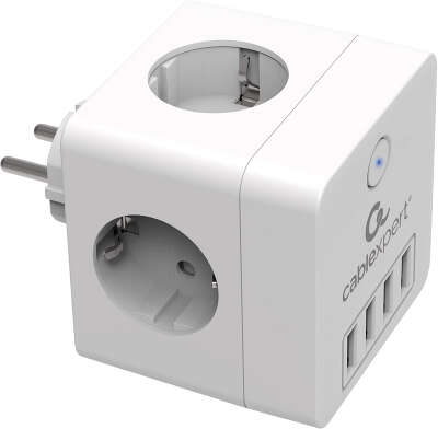 Сетевой фильтр Cablexpert Cube CUBE-4-U4-W, 4 р, 16А, 4хUSB, ур.защиты 2+, белый, коробка