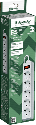 Сетевой фильтр Defender ES 1.8 1,8 м, белый, 5 розеток/ Surge Protector Defender ES 1.8 1,8m, white, 5 outlets