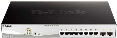 Коммутатор D-Link DGS-1210-10MP/F1A Настраиваемый коммутатор WebSmart с 8 портами 10/100/1000Base-T и 2 портами 1000Base-X SFP (8 портов с поддержкой PoE 802.3af/802.3at (30 Вт), PoE-бюджет 130 Вт), RTL {3} (432507)
