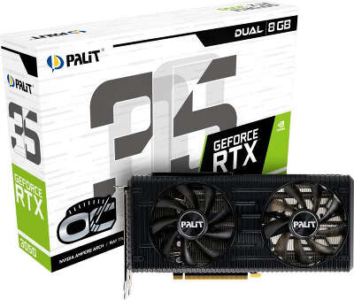 Видеокарта Palit NVIDIA nVidia GeForce RTX 3050 Dual OC 8Gb DDR6 PCI-E HDMI, 3DP