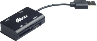 Концентратор USB 2.0 Ritmix CR-2322M Black +картридер SD/microSD+OTG