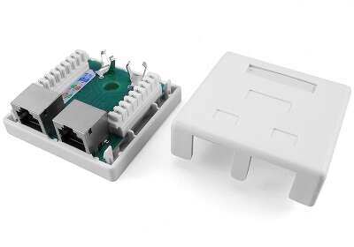 Аксессуары Розетка компьютерная Hyperline SB1-2-8P8C-C5e-SH-WH RJ-45(8P8C), кат 5e, экранированная, двойная, внешняя, Dual IDC