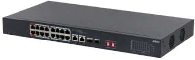 DAHUA DH-S3218-16ET-135 16-портовый неуправляемый коммутатор с РоЕ, 16xRJ45 100Mb, 2хКомбо SFP/RJ45 1Gb uplink, суммарно до 135Вт, коммутация 7.2 Гбит/с, MAC-таблица 8К