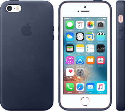 Кожаный чехол для iPhone SE Apple Leather Case, Midnight Blue [MMHG2ZM/A]