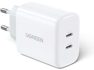Зарядное устройство UGREEN CD243 (10343) USB-C+USB-C PD Fast Charger 40W EU. Цвет: белый