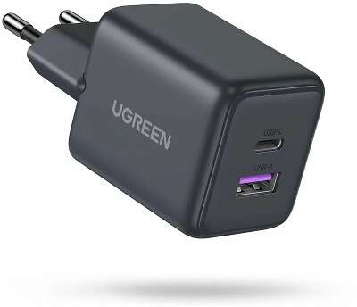 Сетевое зарядное устройство UGREEN X516 (55539) 30W 2-Port USB-C&USB-A GaN Fast Charger EU. Цвет: серый