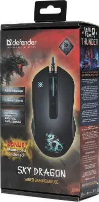 Мышь Defender Sky Dragon GM-090L черный оптическая 3200dpi USB для ноутбука 6but (52090)
