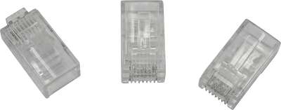 Коннектор NETLAN RJ45/8P8C под витую пару, Кат.5e (Класс D), 100МГц, покрытие 3мкд, универсальные ножи, для проводников 0,47-0,51мм, неэкранированный, уп-ка 100шт.