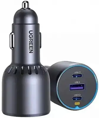 Автомобильное ЗУ UGREEN EC703 (35024) 75W 2*USB-C PD 3.0&USB-A w/o Cable Fast Car Charger. серый