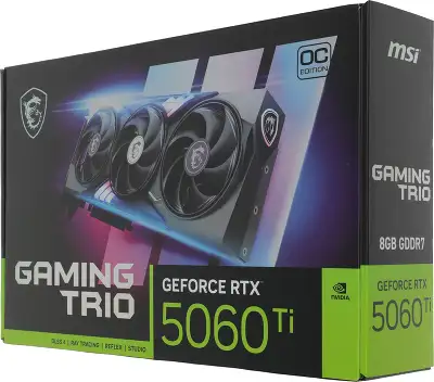 Видеокарта MSI PCI-E 5.0 RTX 5060 Ti 8G GAMING TRIO OC NVIDIA GeForce RTX 5060TI 8Gb 128bit GDDR7 2647/28000 HDMIx1 DPx3 HDCP Ret