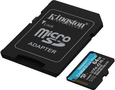 Карта памяти Kingston 64GB microSDXC Canvas Go Plus Gen4 200MB/s A2 U3 V30 Card + ADP/ Kingston 64GB microSDXC Canvas Go Plus Gen4 200MB/s A2 U3 V30 Card + ADP