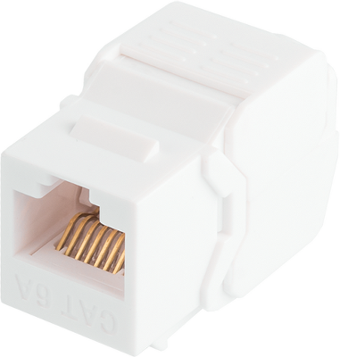 Модуль-вставка NIKOMAX типа Keystone Essential Line, Кат.6a (Класс Ea), 500МГц, RJ45/8P8C, самозажимной, T568A/B, 180 градусов, неэкранированный, белый
