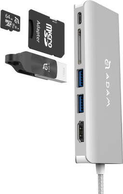 Адаптер ADAM Elements CASA Hub A01 USB-C, Silver [AAPADHUBA01SL]