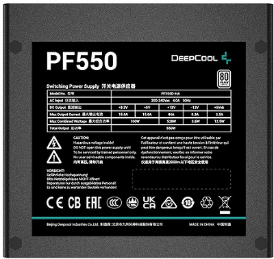 Блок питания Deepcool PF550 80+ (ATX 2.4 550W, PWM 120mm fan, 80 PLUS, Active PFC) RET
