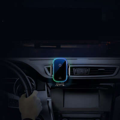 Автодержатель с беспроводной зарядкой Baseus Light Electric Holder Wireless Charger 15W, Black [WXHW03-01]