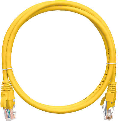 Коммутационный шнур NIKOMAX U/UTP 4 пары, Кат.5е (Класс D), 100МГц, 2хRJ45/8P8C, T568B, заливной, с защитой защелки, многожильный, BC (чистая медь), 24AWG (7х0,205мм), поливинилхлорид, желтый, 1м