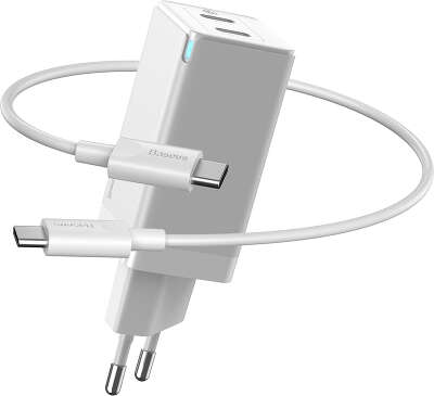 Зарядное устройство Baseus GaN2 Quick Charger 45W, 2xUSB-C, кабель USB-C 100W, White [CCGAN-M02]