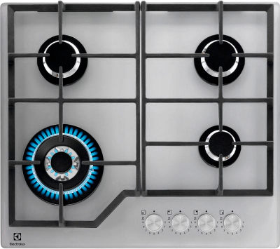 Встраиваемые газовые панели ELECTROLUX/ Газовая варочная поверхность - газ на стекле, 2 чугунных держателя, газконтроль варочной поверхности, интегрированный автоподжиг варочной поверхности, конфорки: Конфорка ускоренного нагрева, средней мощности, Конфор