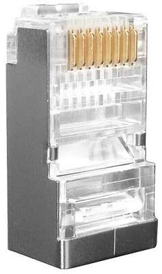 Разъем Hyperline RJ-45(8P8C) под витую пару, категория 6 (50 µ"/ 50 микродюймов), экранированный, универсальный (для одножильного и многожильного кабеля), со вставкой (100 шт)