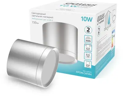 Светильник Gauss Overhead потолоч. 10Вт 4100K цв.св.:белый нейтральный серебристый (HD020)