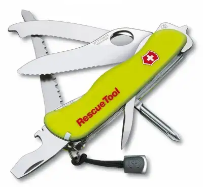 Нож перочинный Victorinox RescueTool One Hand (0.8623.MWN) 111мм 13функц. желтый карт.коробка в комплекте: чехол нейл.