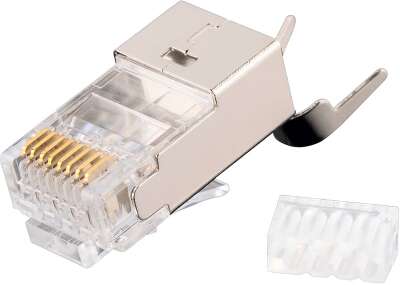 Коннектор NIKOMAX RJ45/8P8C под витую пару, Кат.6a(Класс Ea), 500МГц, покрытие 50мкд, универсальные ножи, экранированный, со вставкой, с хвостовиком, круглый ввод, уп-ка 100шт.