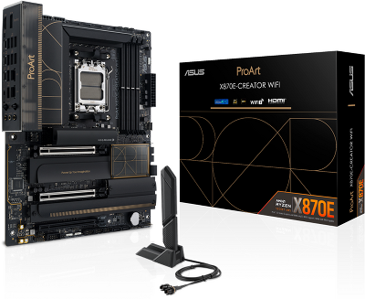 Материнская плата ASUS PROART X870E-CREATOR WIFI, AM5, X870, 4*DDR5, 4*SATA, 4*M.2, 7*USB 3.2, 1*USB 2.0, 2*USB4, Type-C, 3*PCIx16, HDMI, ATX; 90MB1IG0-M0EAY0