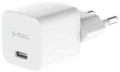 Сетевое зарядное устройство TTEC SmartCharger GAN 20W USB-C PD Travel Fast Charger с кабелем USB-C-USB-C 60W. Длина кабеля: 120см. Цвет: белый