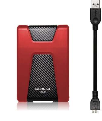 Жесткий диск внешний/ Portable HDD 1TB ADATA HD650 (Red), Silicone, USB 3.2 Gen1, 121x81x21mm, 201g /3 года/