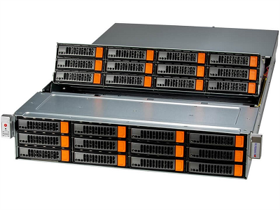 Серверная платформа Supermicro SuperStorage 2U Server 521E-E1CR24L noCPU(1) 4th/5th(MCC carrier)/TDP 300W/no DIMM(16)/ 24x3.5/2.5 SAS/SATA/2x1600W/SFT-DCMS-Single