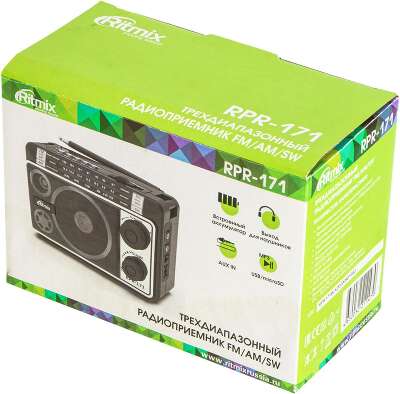 Радиоприемник портативный Ritmix RPR-171 черный USB microSD