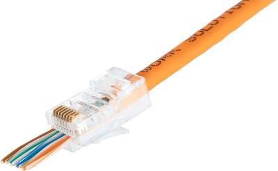 Коннектор NIKOMAX RJ45/8P8C под витую пару, Кат.6 (Класс E), 250МГц, покрытие 50мкд, универсальные ножи, сквозной, неэкранированный, круглый ввод, уп-ка 100шт.